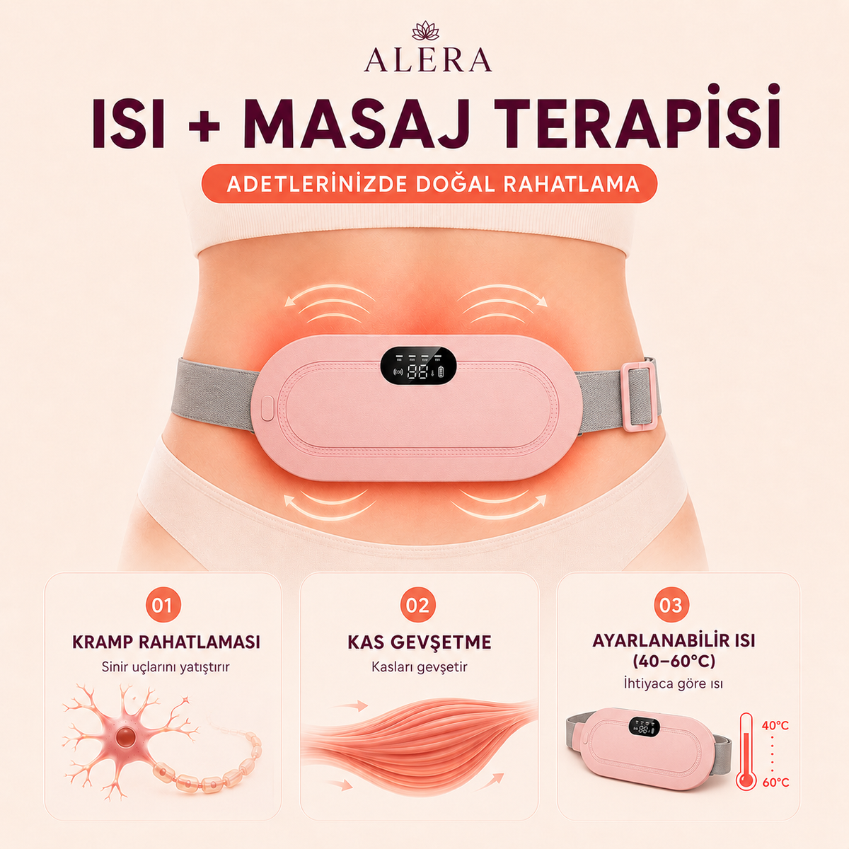 Alera Isı ve Masajlı Regl Konfor Kemeri